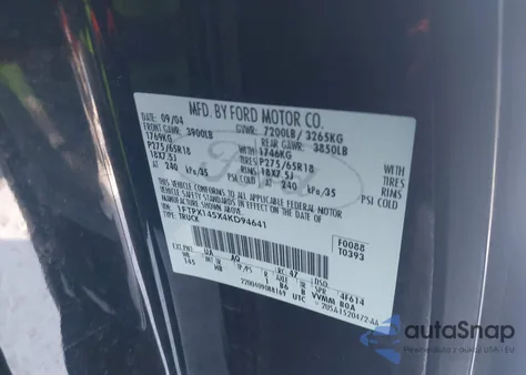 2004 Ford F-150 Fx4/Lariat/Xl/Xlt z USA, uszkodzony, nr VIN 1FTPX145X4KD94641